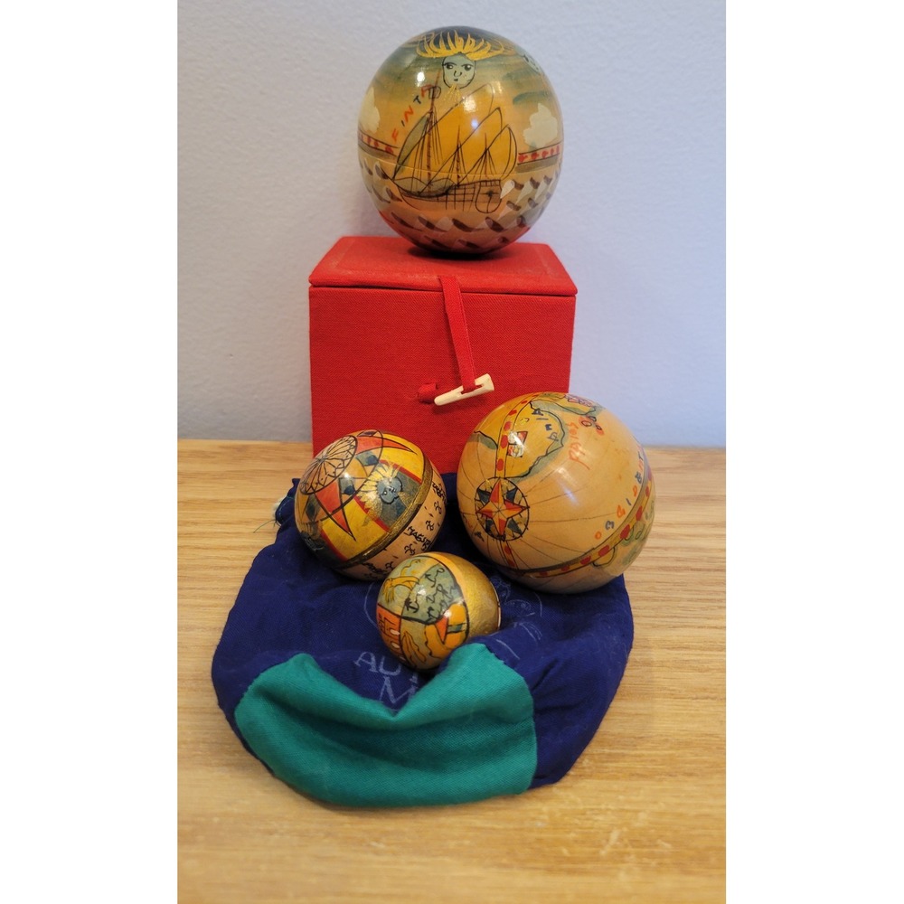 Vintage Authentic Models Columbus Travels Wooden Nesting Balls Set of 4 Nautical